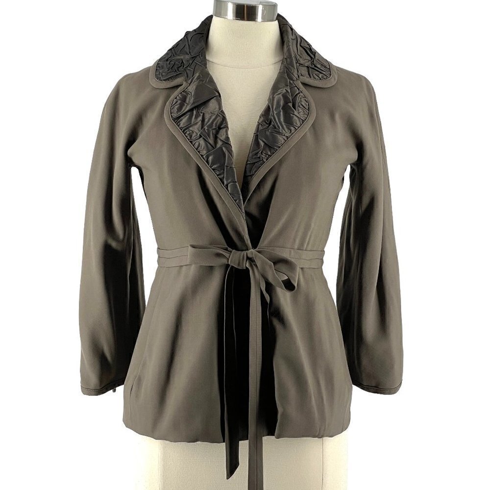 SALE Marc Jacobs Wool-Blend Satin Collar Snap Front Waist Tie Blazer Green 6